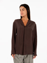 ALYSI - Blusa Habutay enzim con piega choco