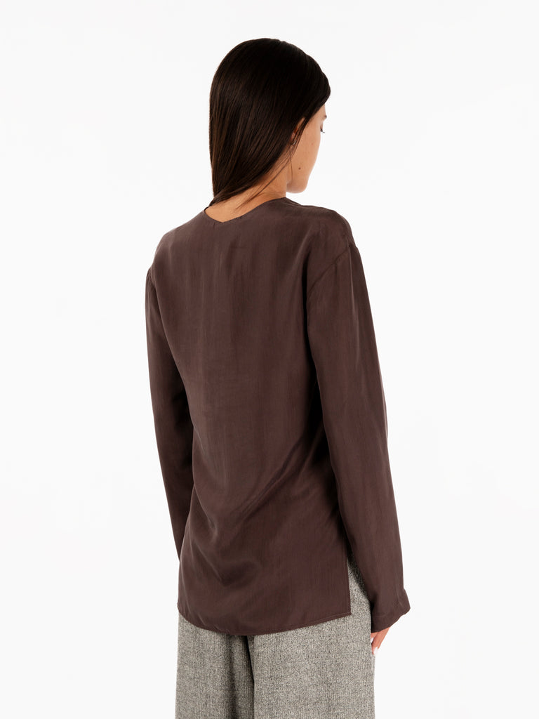 ALYSI - Blusa Habutay enzim con piega choco