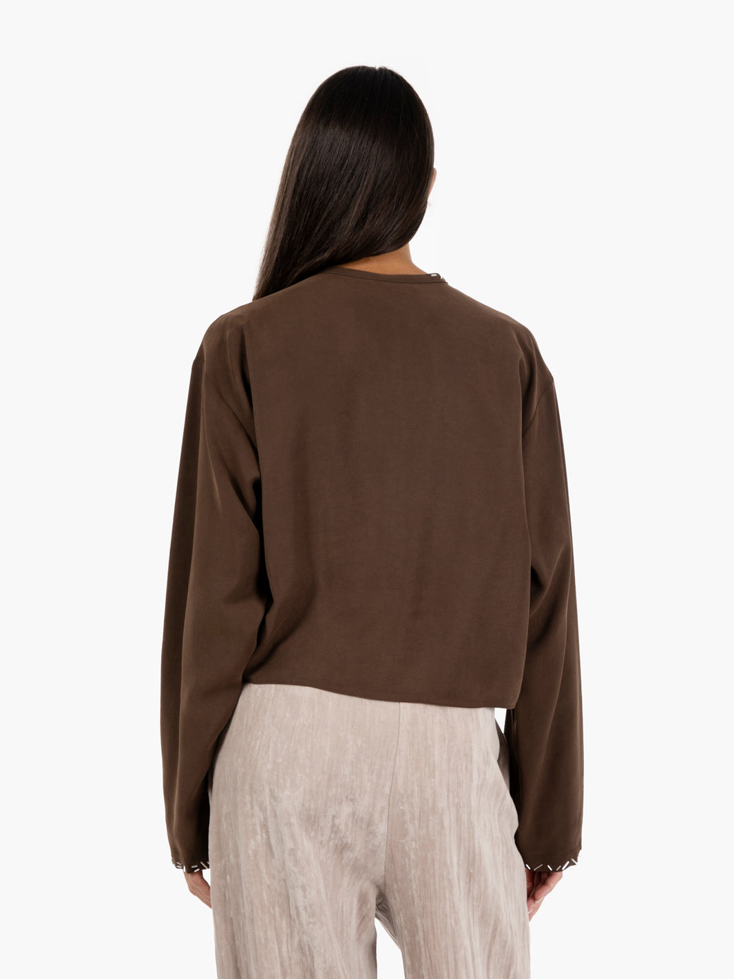 Blusa in cupro con applicazioni choco