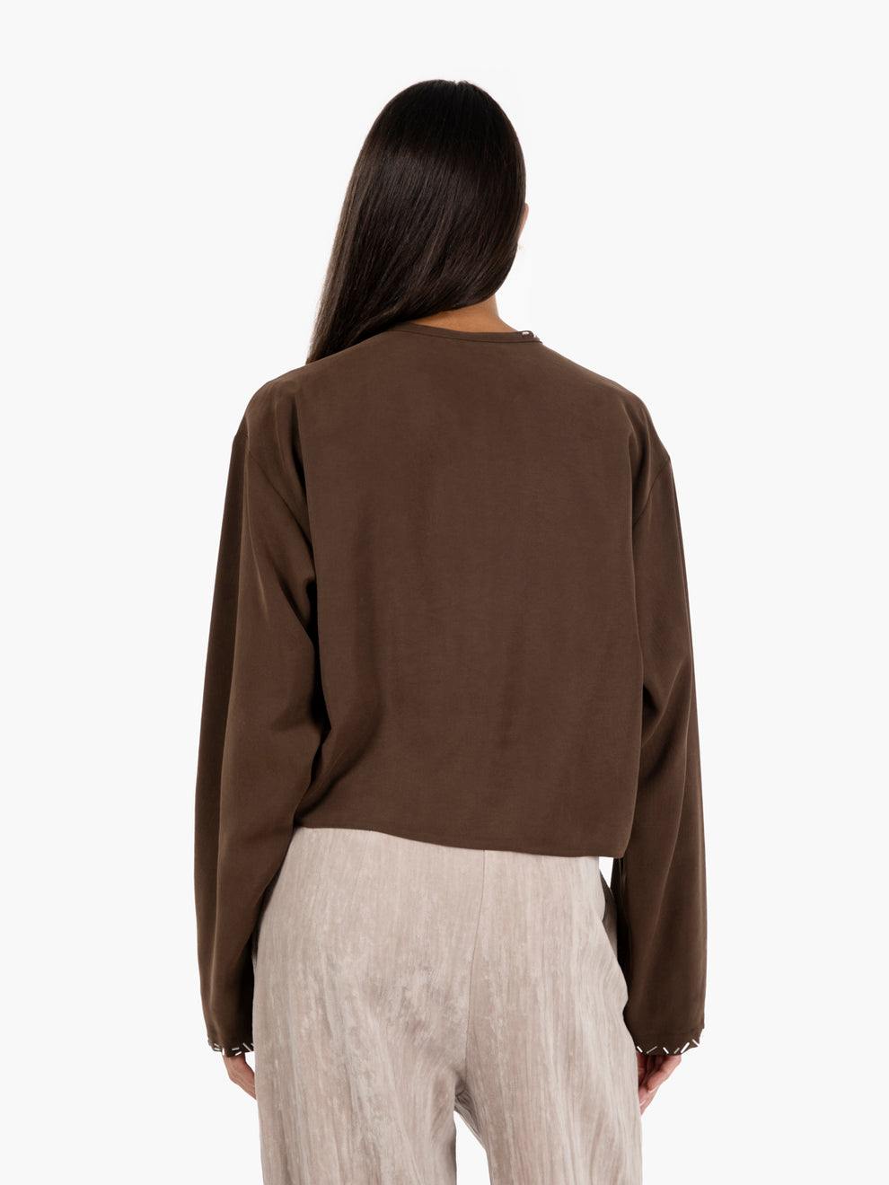Blusa in cupro con applicazioni choco
