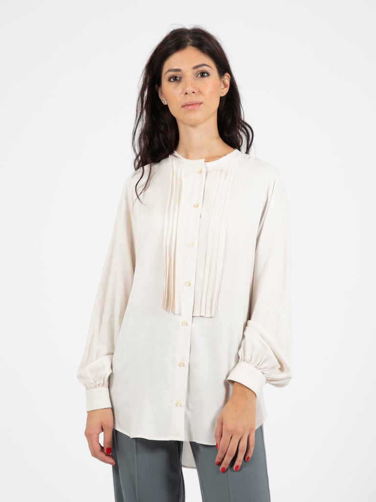 ALYSI - Blusa in viscosa plastron gesso