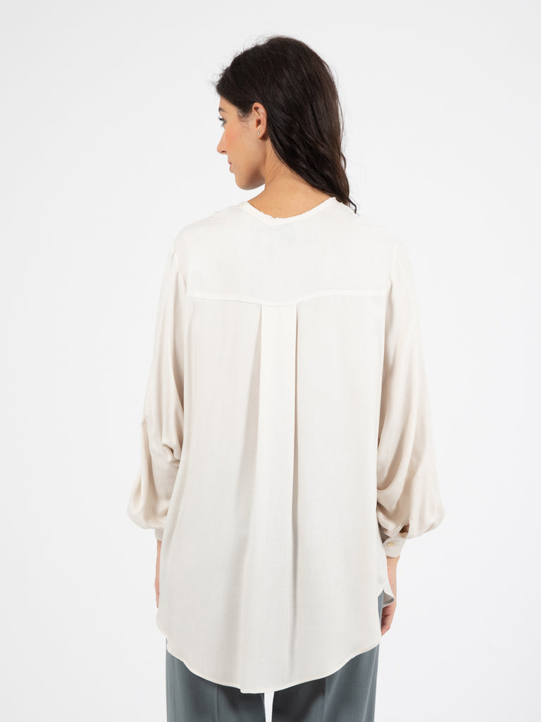 ALYSI - Blusa in viscosa plastron gesso