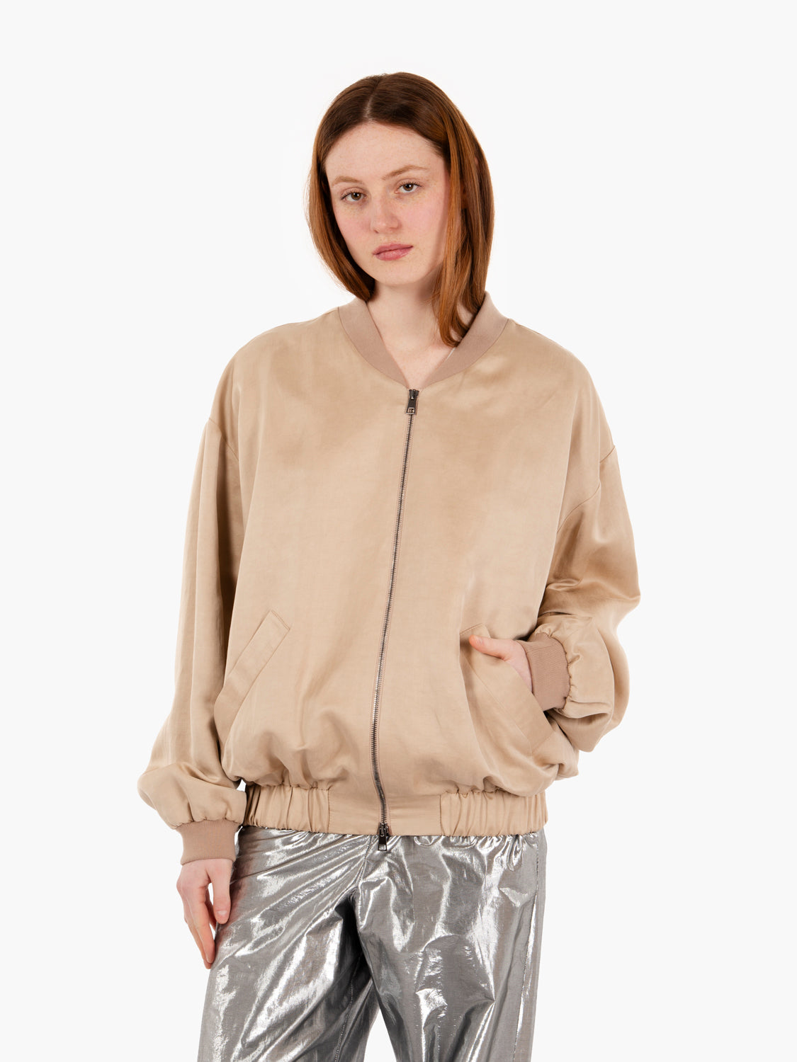 Bomber con tasche misto lino nude