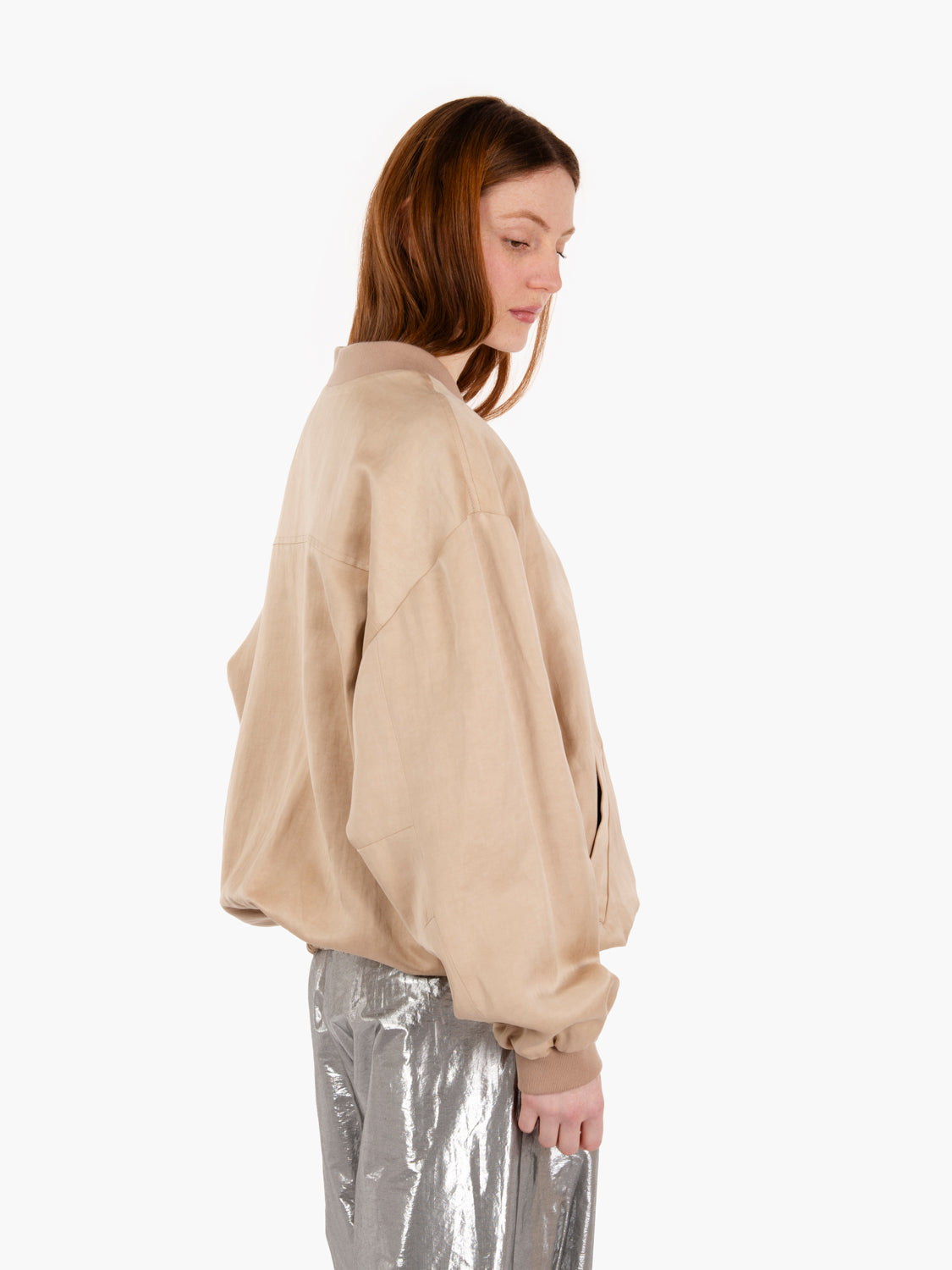 Bomber con tasche misto lino nude