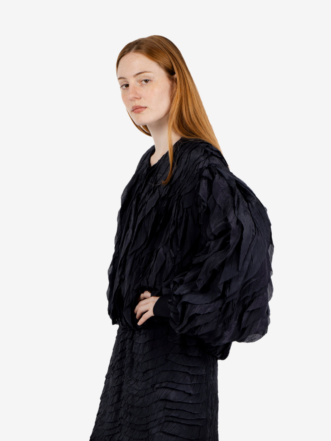 Night viscose bomber jacket with flounce