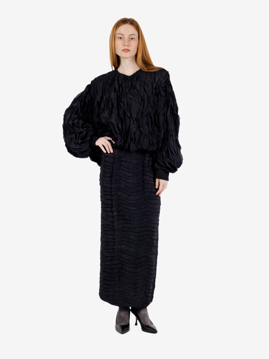Night viscose bomber jacket with flounce