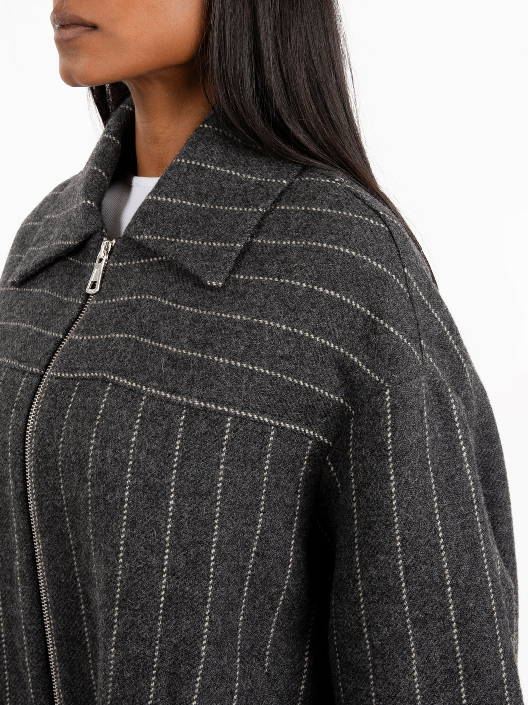 Bomber in lana a righe grigio