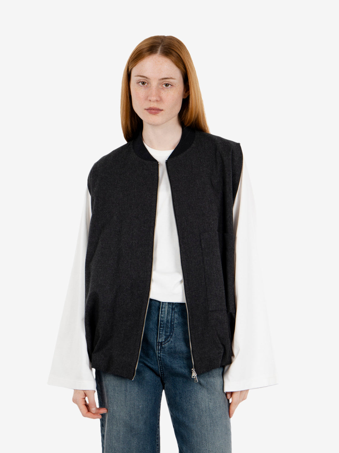 Bomber smanicato in flanella antracite
