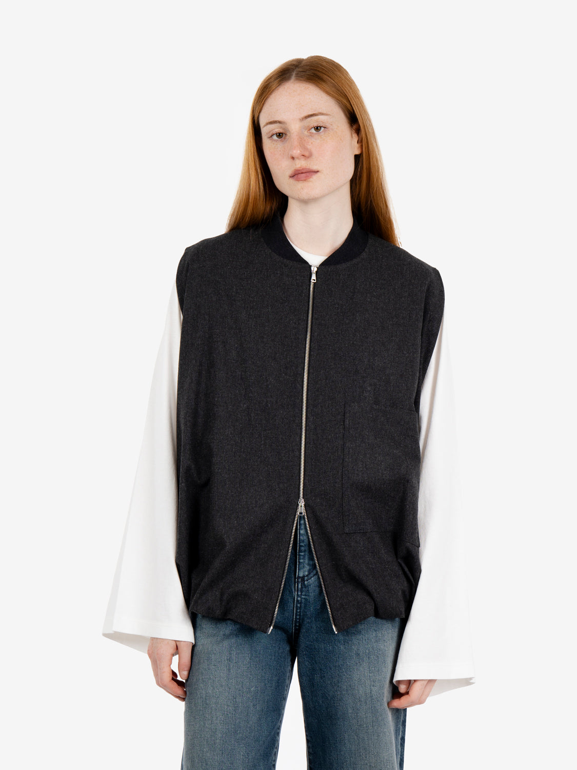 Bomber smanicato in flanella antracite
