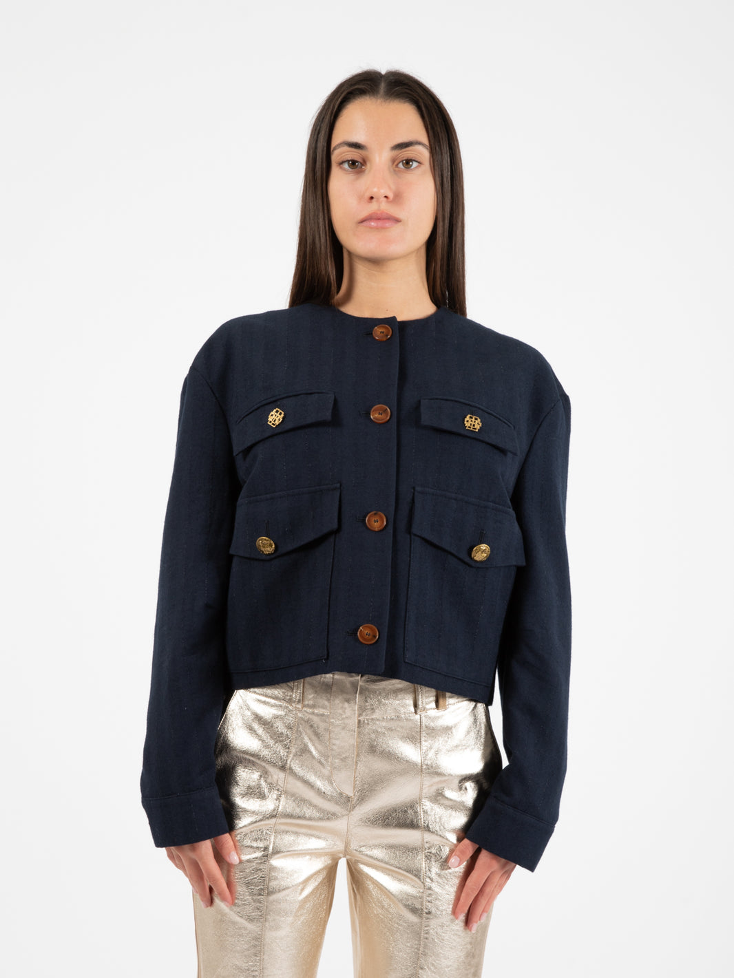 Caban girocollo gessato navy
