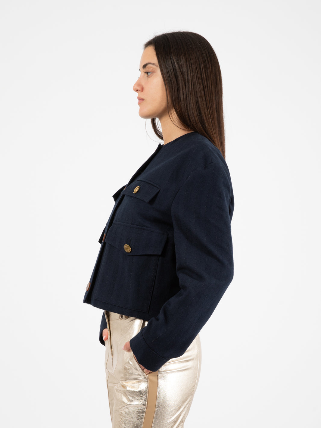 Caban girocollo gessato navy