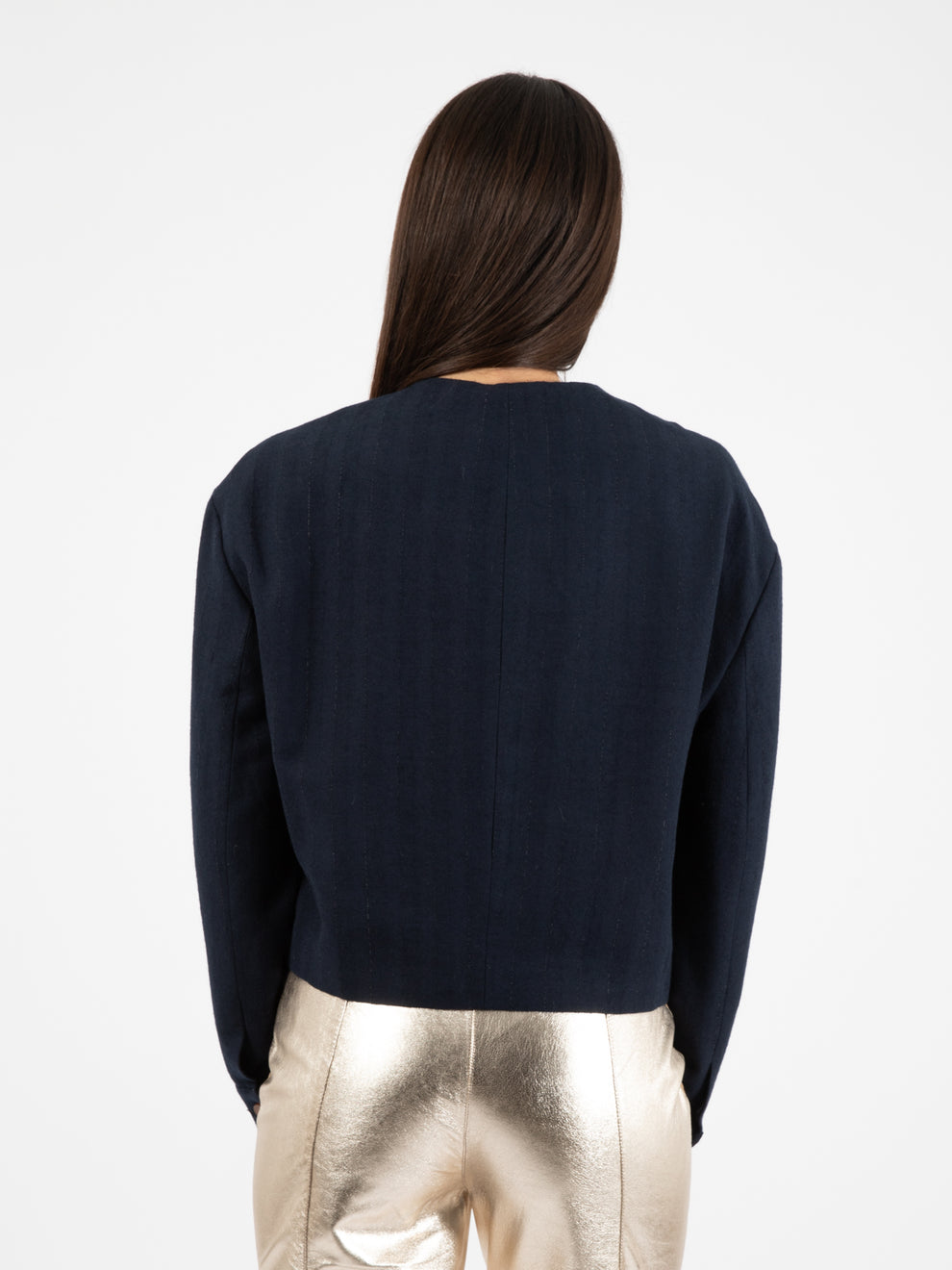 Caban girocollo gessato navy
