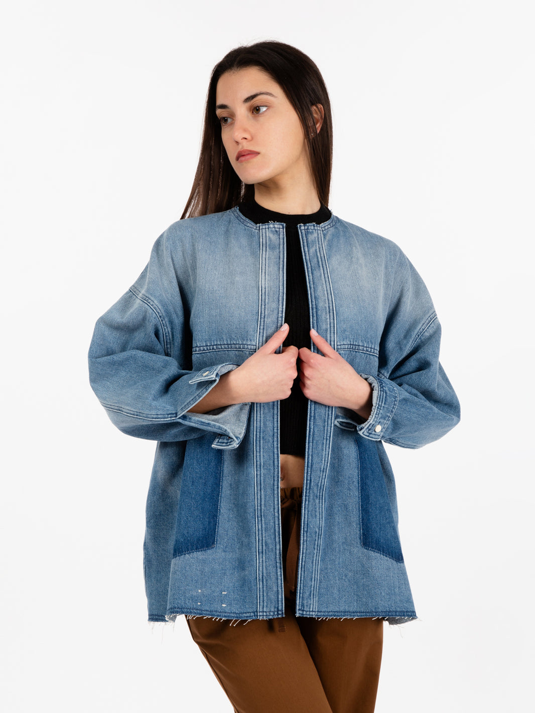 Caban in denim blu medio