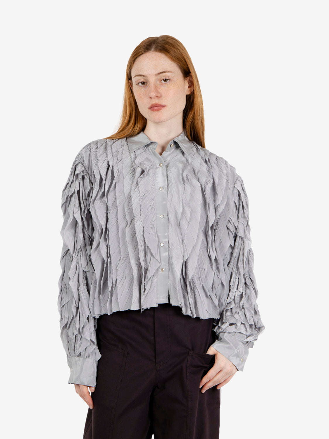 Dusty boxy shirt with ruffles
