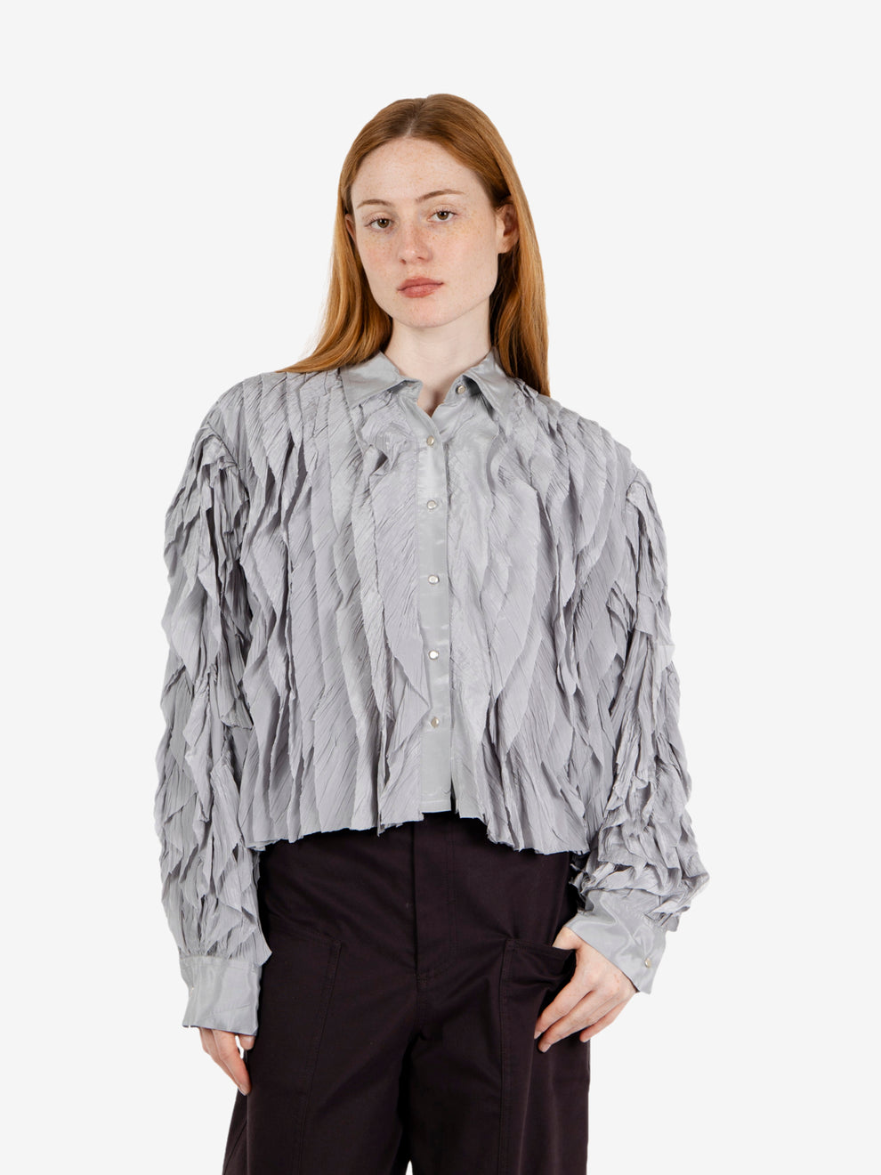 Dusty boxy shirt with ruffles