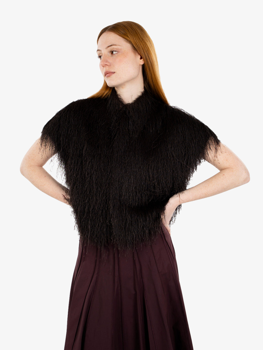 Camicia crop con frange choco