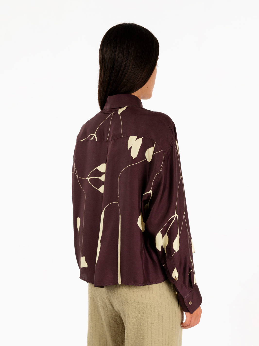 Camicia Leaves twill con pieghe barolo
