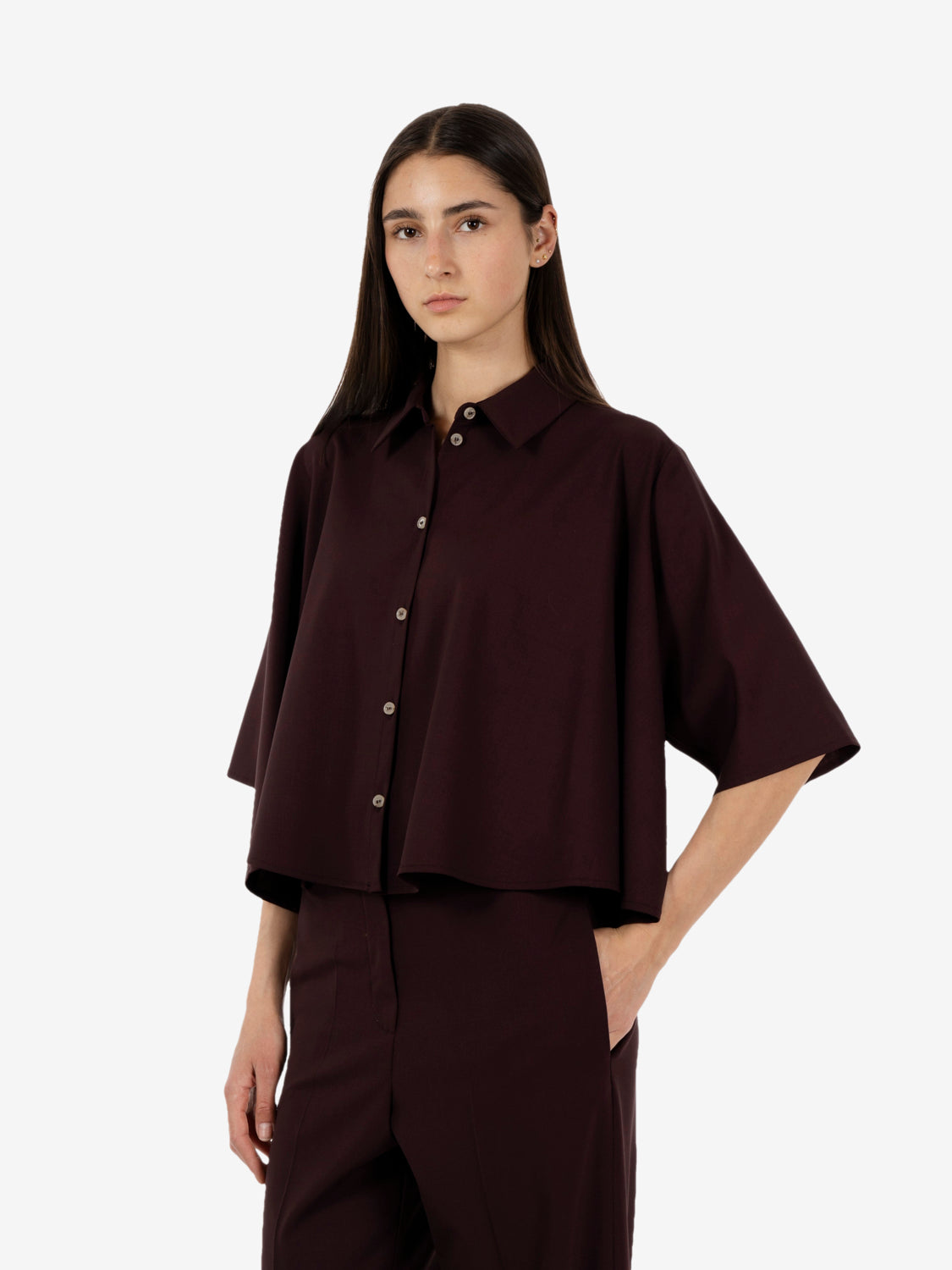 Flared grape wool shirt