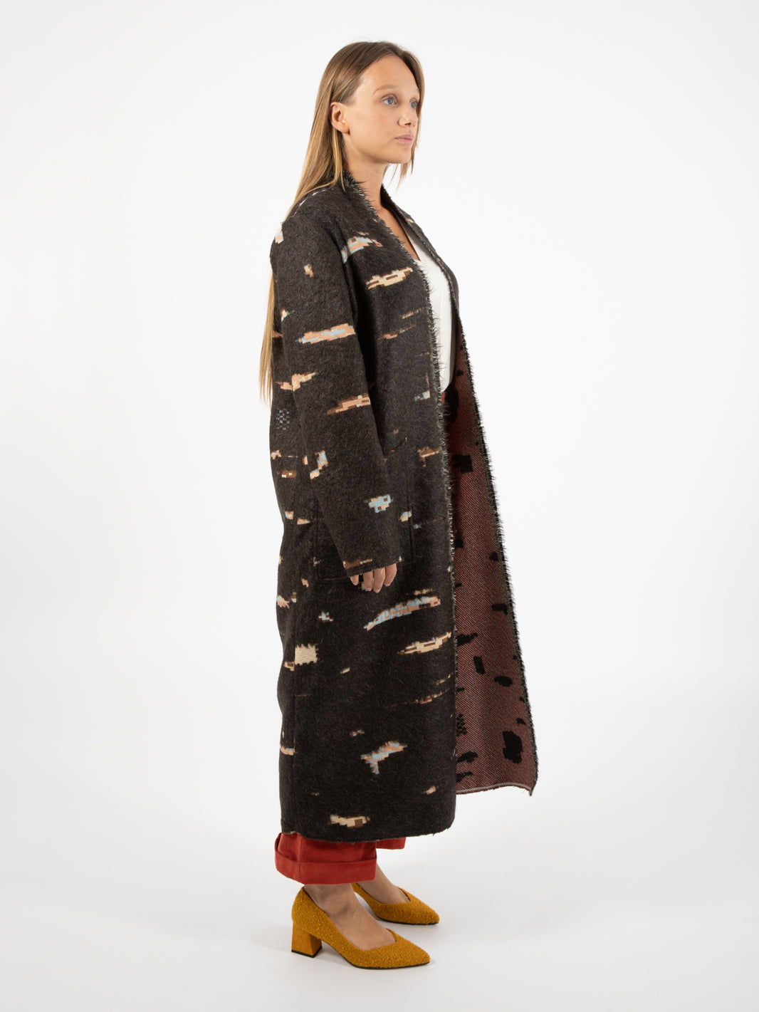 Cappotto lungo mohair jacquard ebano