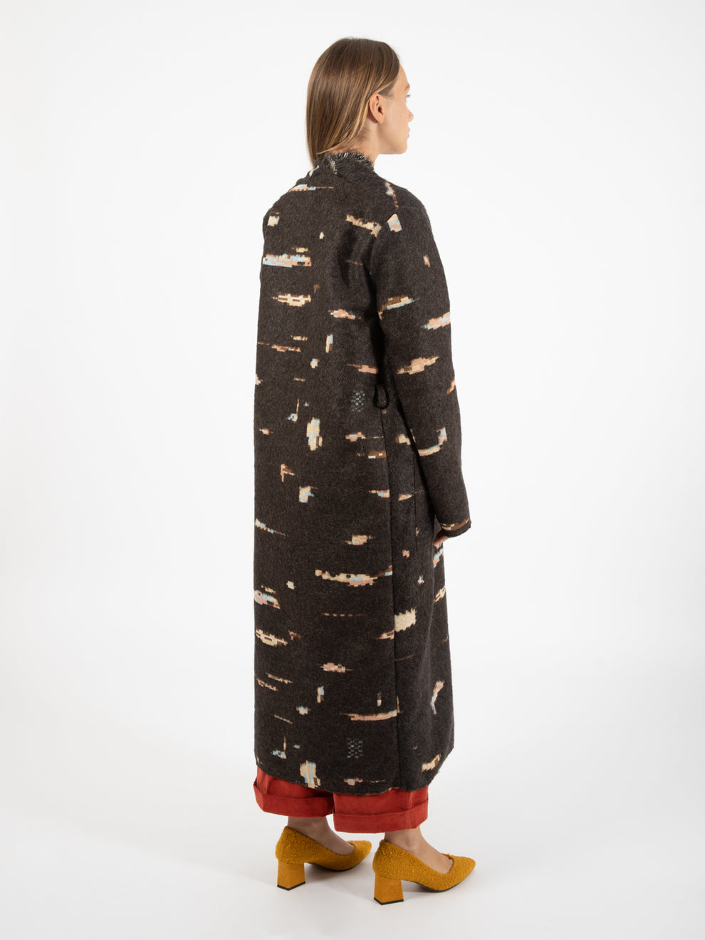 Long mohair jacquard ebony coat