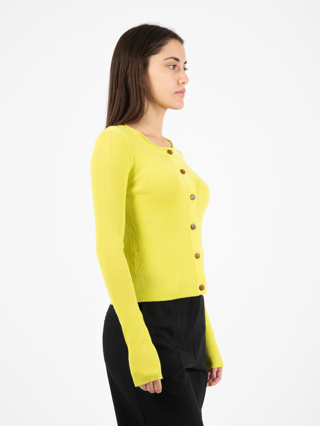 Cardigan a costine verde acido