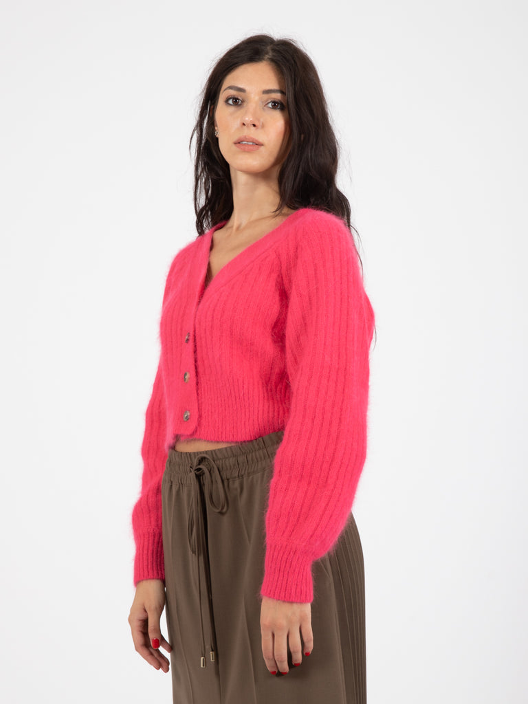 ALYSI - Cardigan angora tricot cropped pink