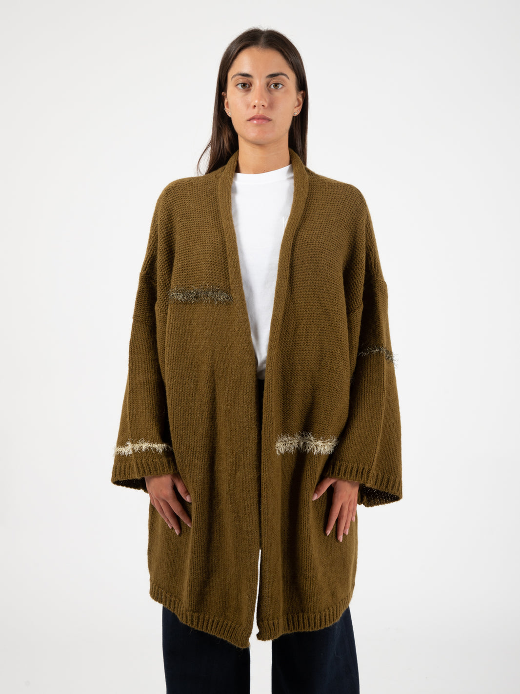Cardigan frizzy knit militare