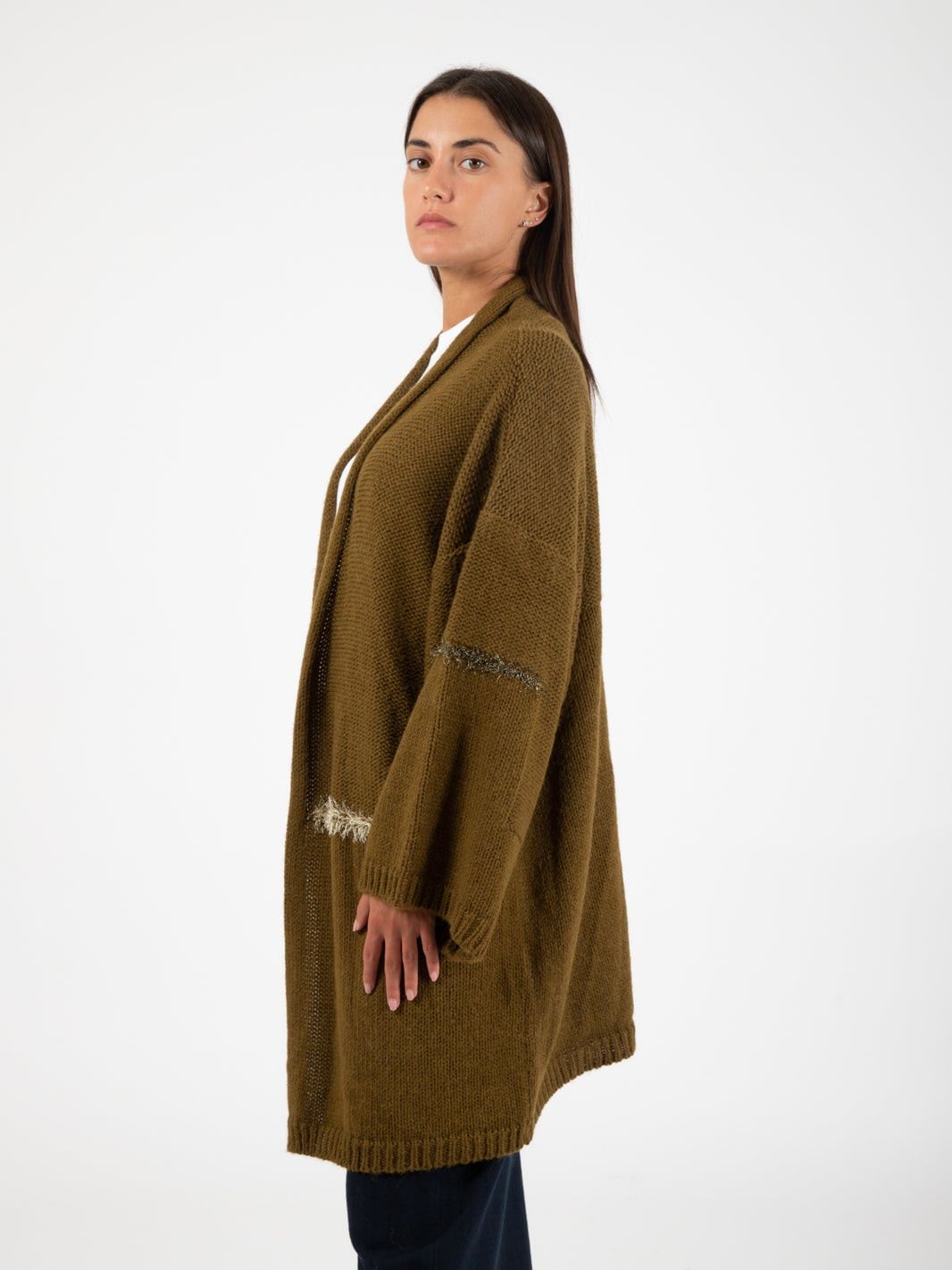 Cardigan frizzy knit militare