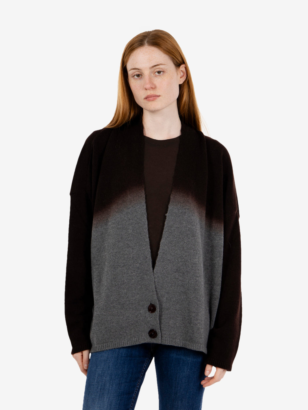 Cardigan degradè over grigio / marrone