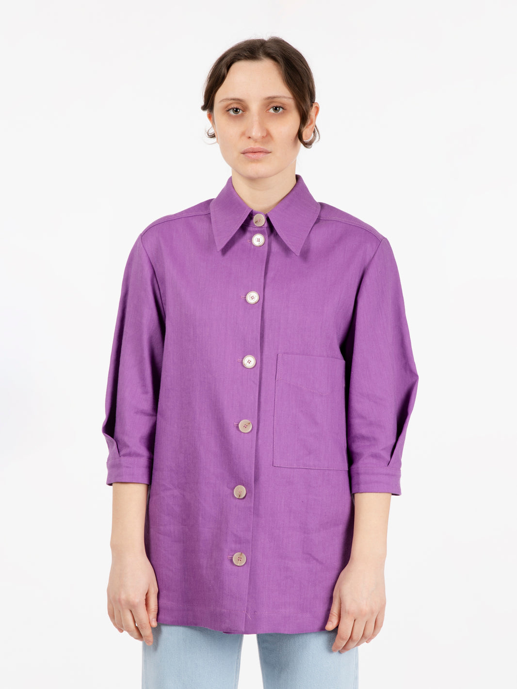 Giacca camicia in lino stretch orchidea