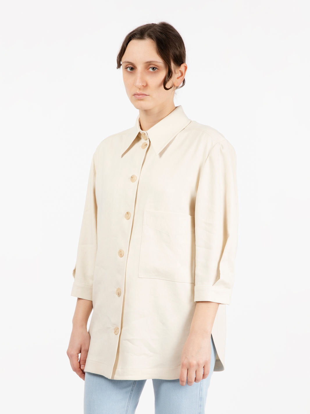 Giacca camicia in lino stretch papiro