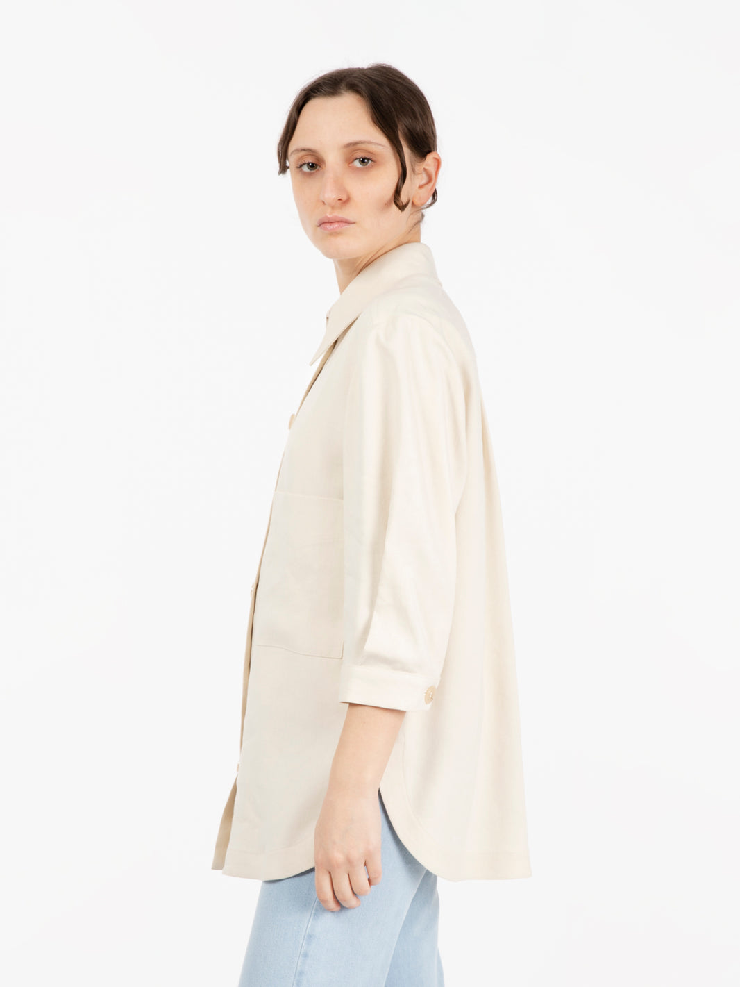 Giacca camicia in lino stretch papiro