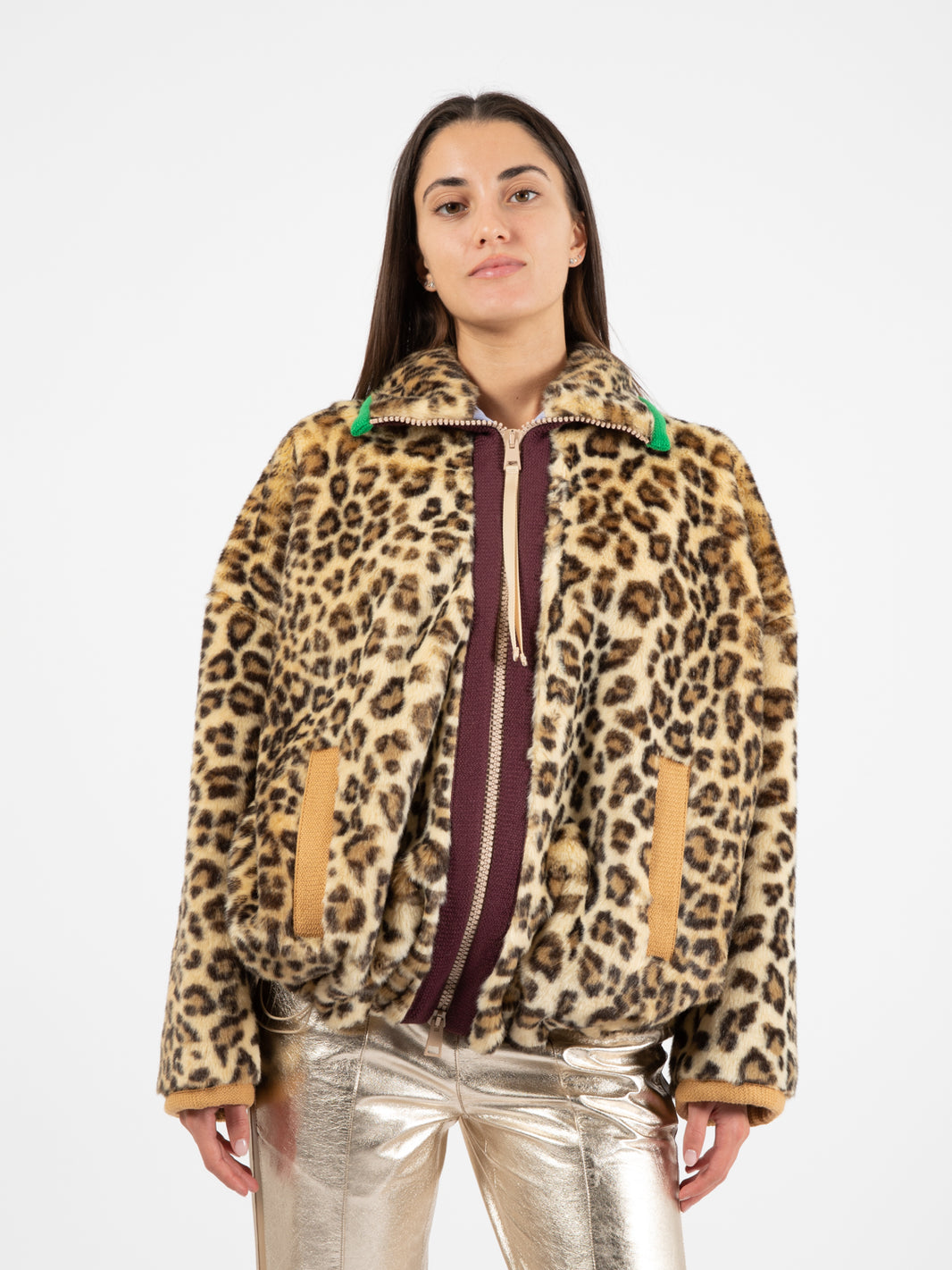 Giacca pelliccia puffy leopardo