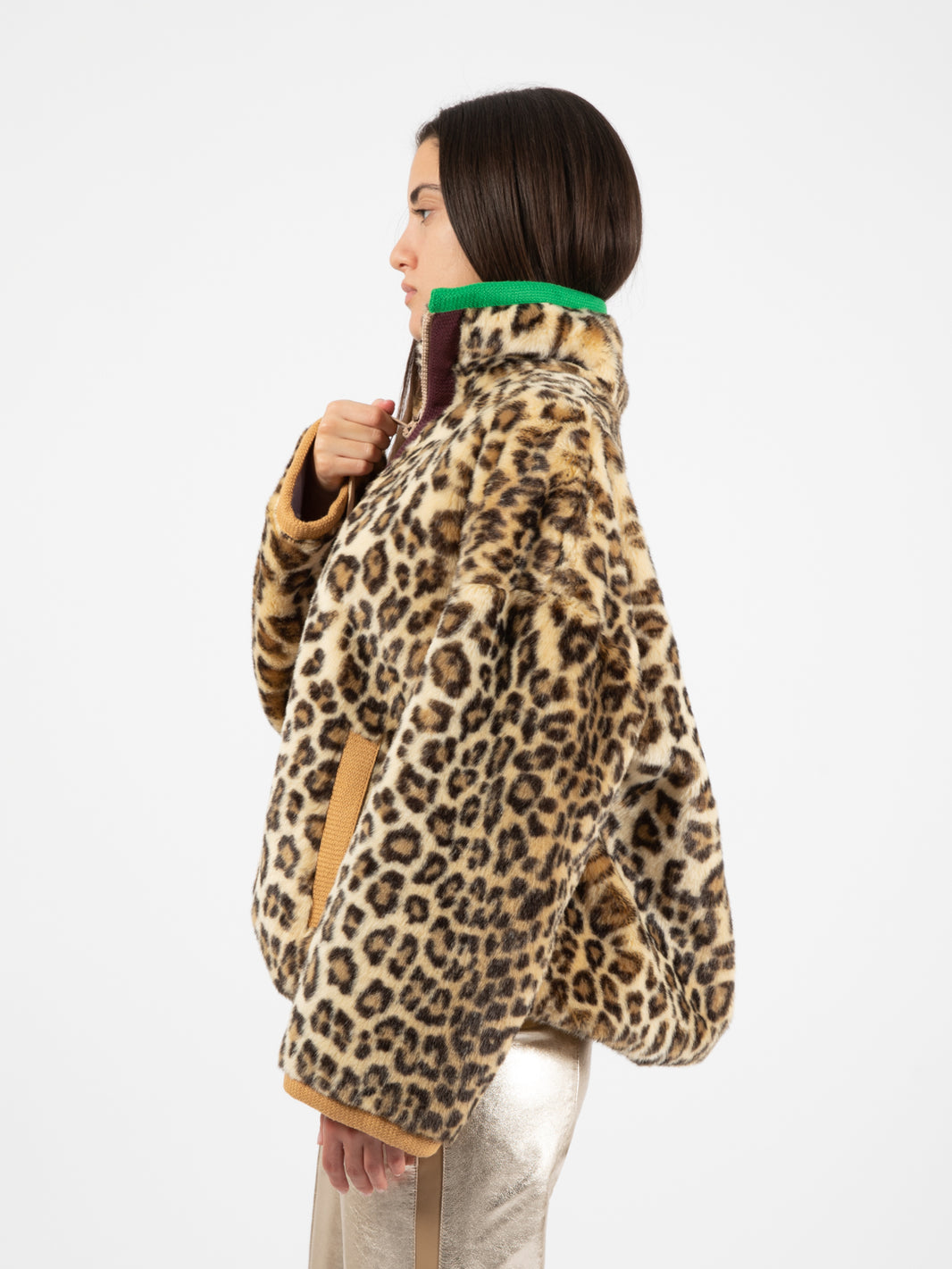 Giacca pelliccia puffy leopardo