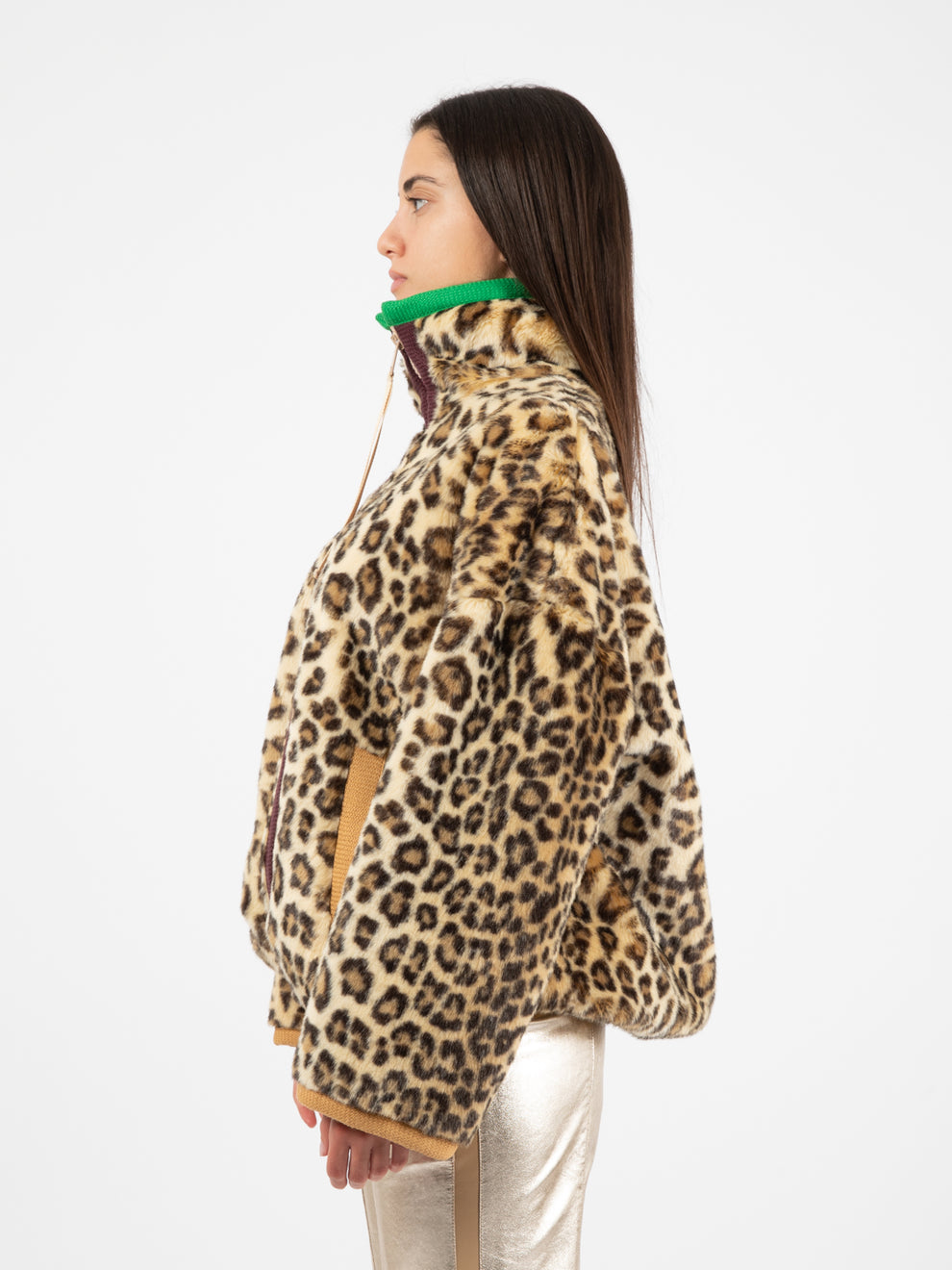Giacca pelliccia puffy leopardo