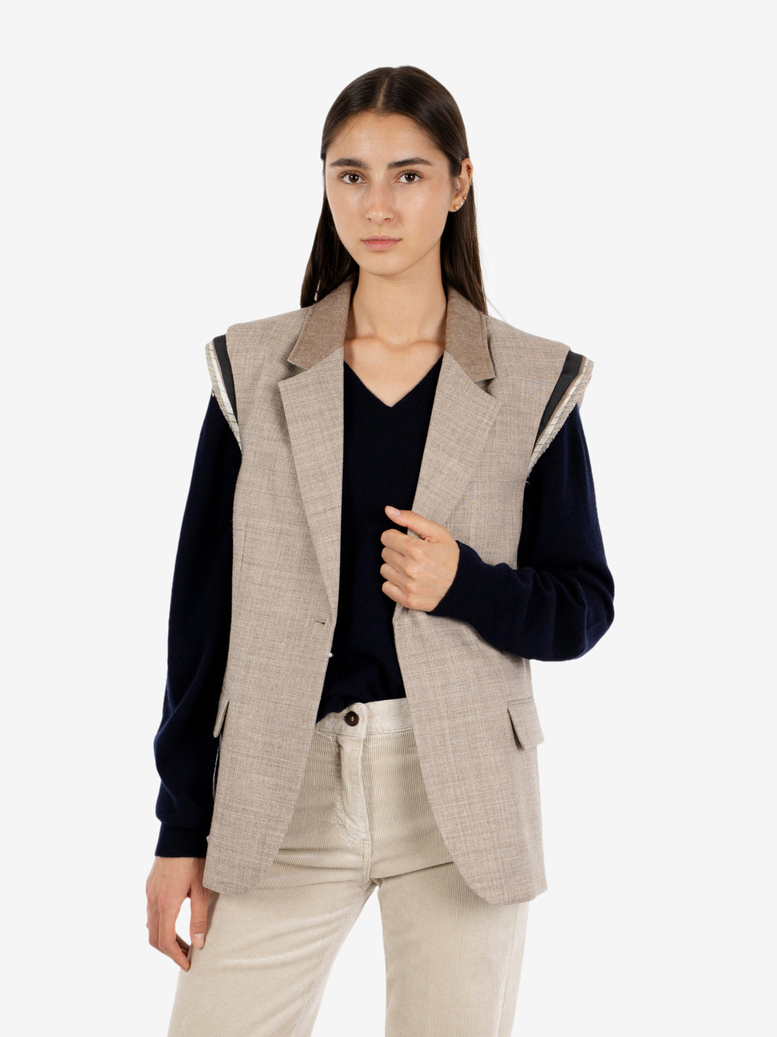 Grey flannel single-breasted cacha waistcoat
