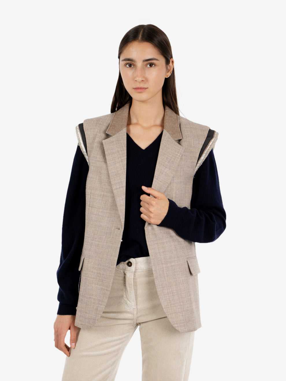 Grey flannel single-breasted cacha waistcoat