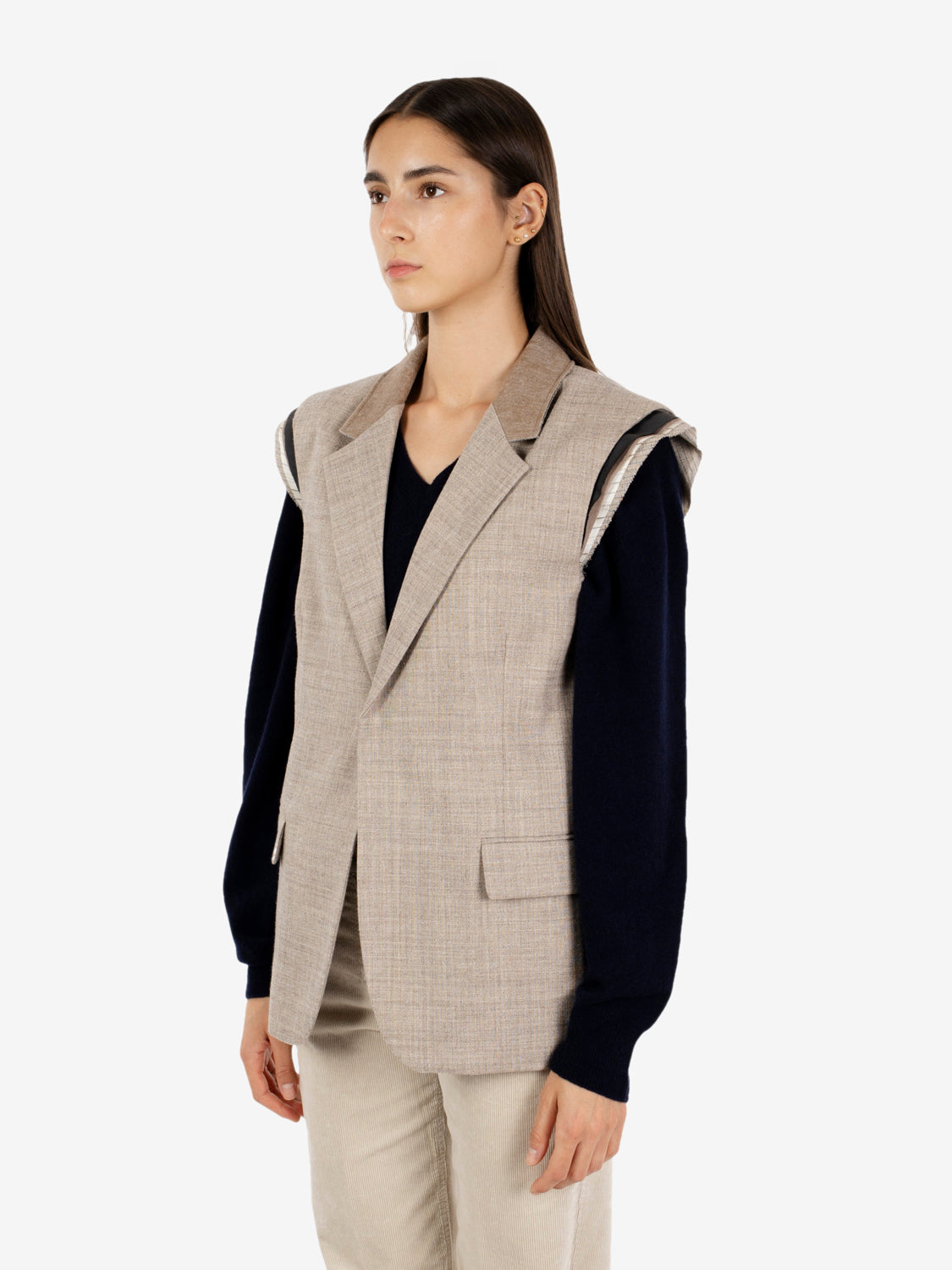Grey flannel single-breasted cacha waistcoat