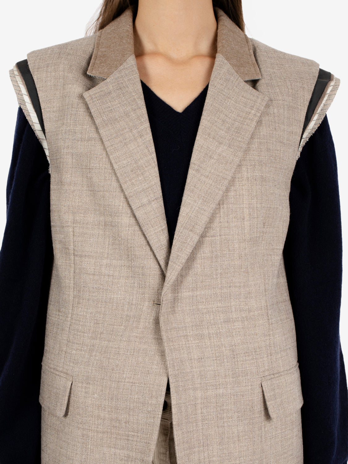 Grey flannel single-breasted cacha waistcoat