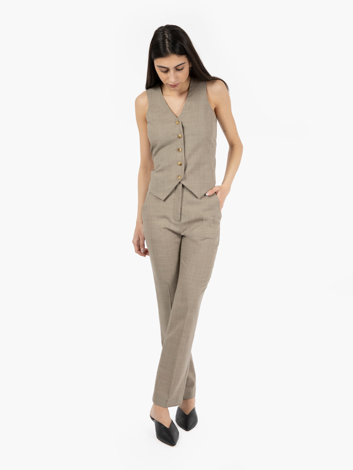 Gilet light raw wool incrociata salvia