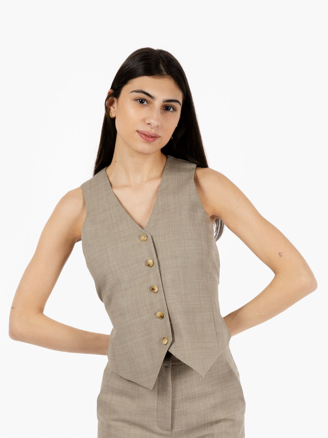 Gilet light raw wool incrociata salvia