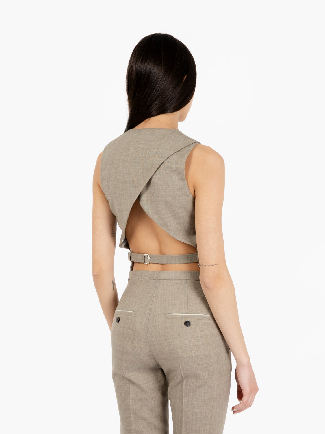 Gilet light raw wool incrociata salvia