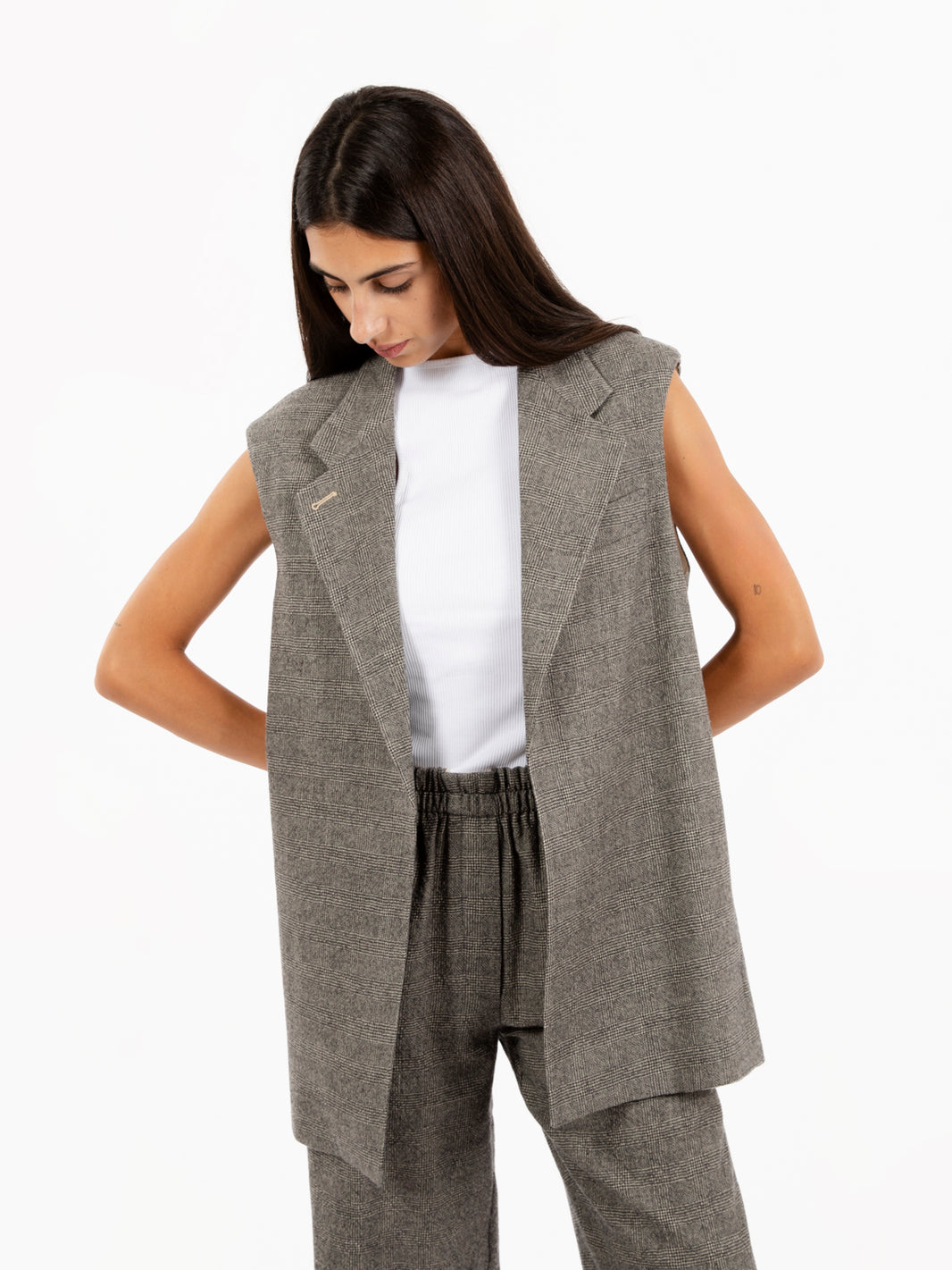 Gilet lungo Principe di Galles nero / bianco
