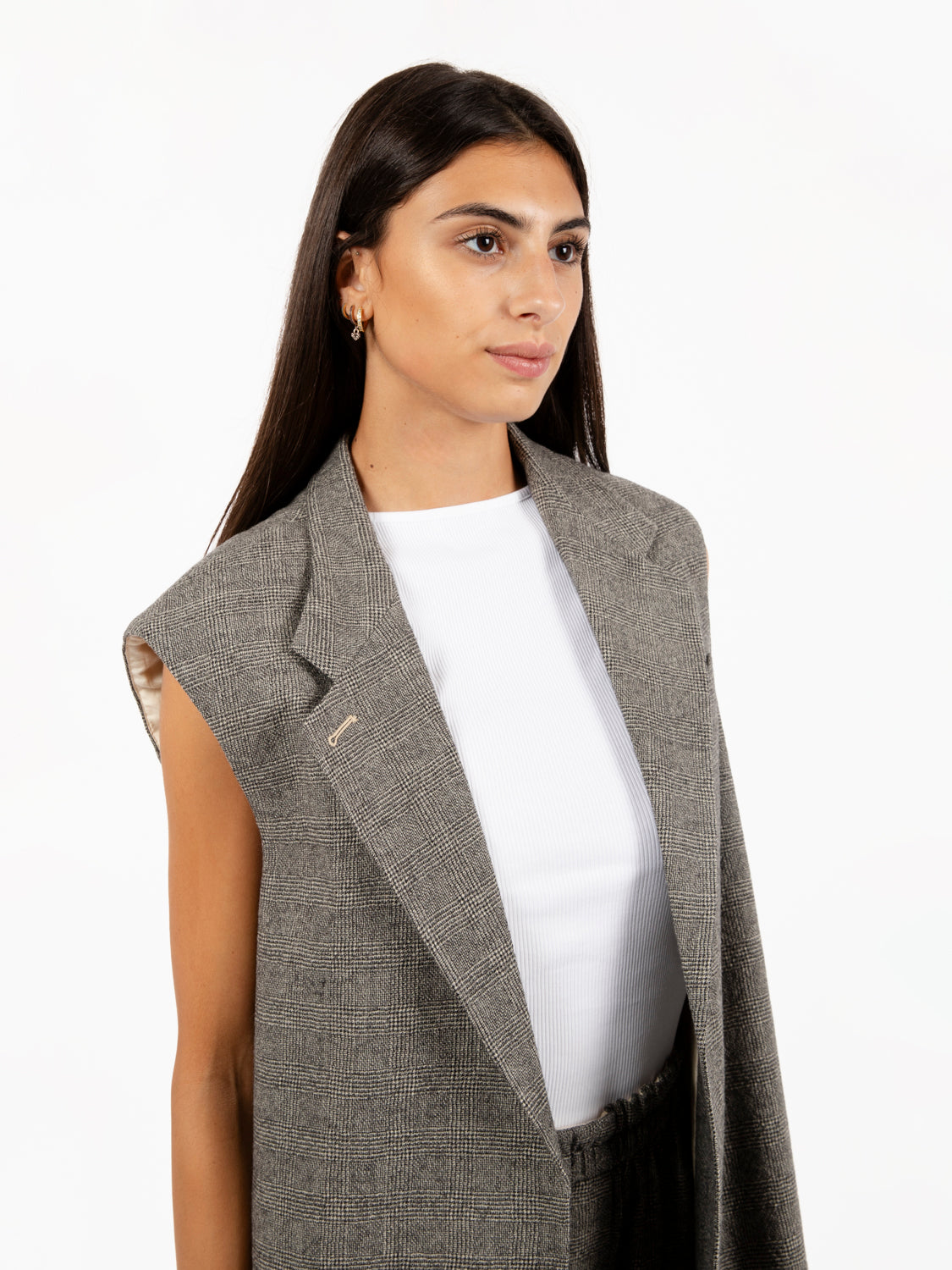 Gilet lungo Principe di Galles nero / bianco
