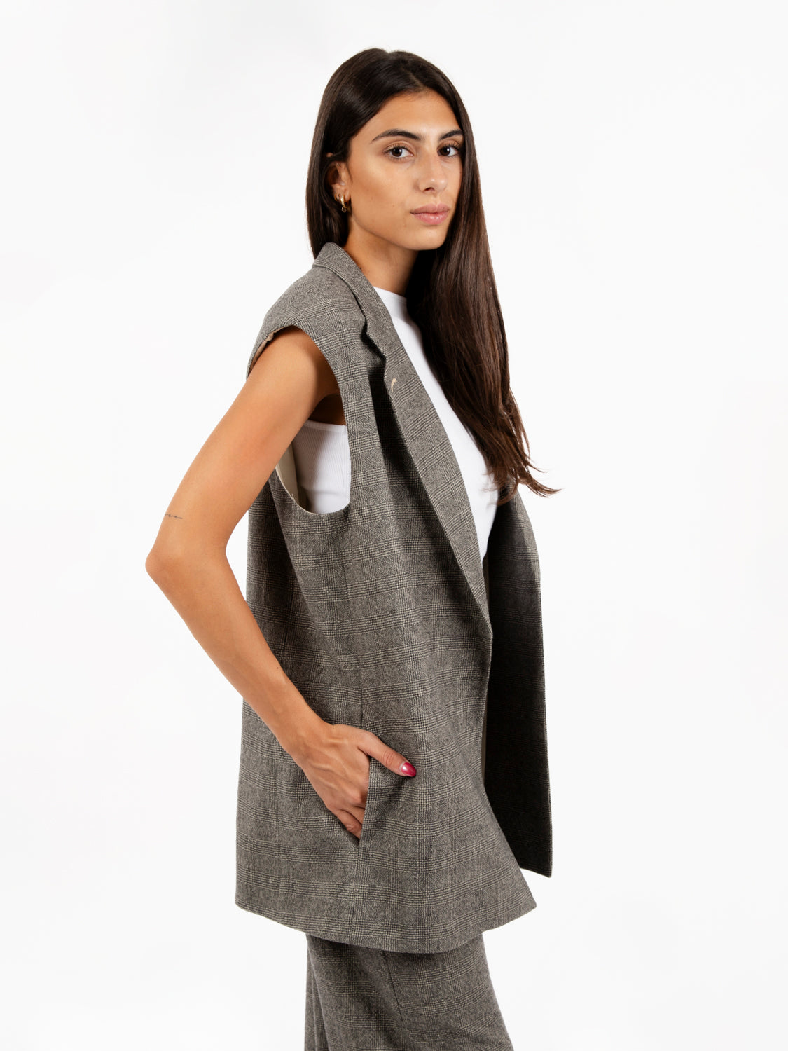 Gilet lungo Principe di Galles nero / bianco