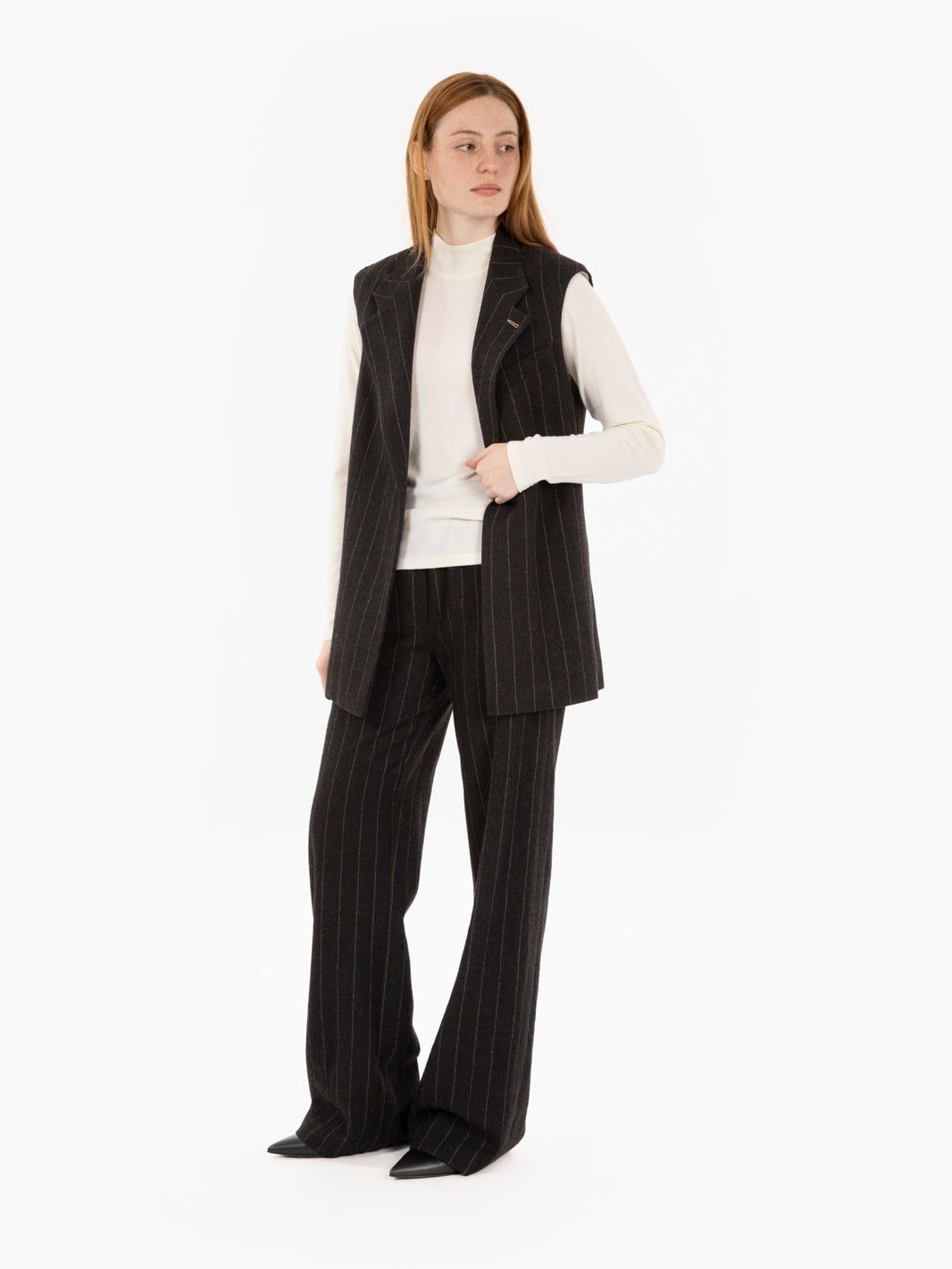 Gilet striped wool carbone