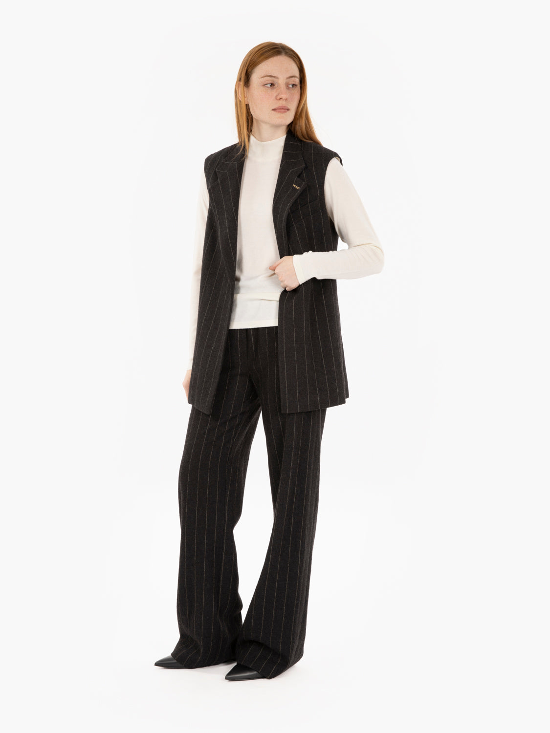 Gilet striped wool carbone