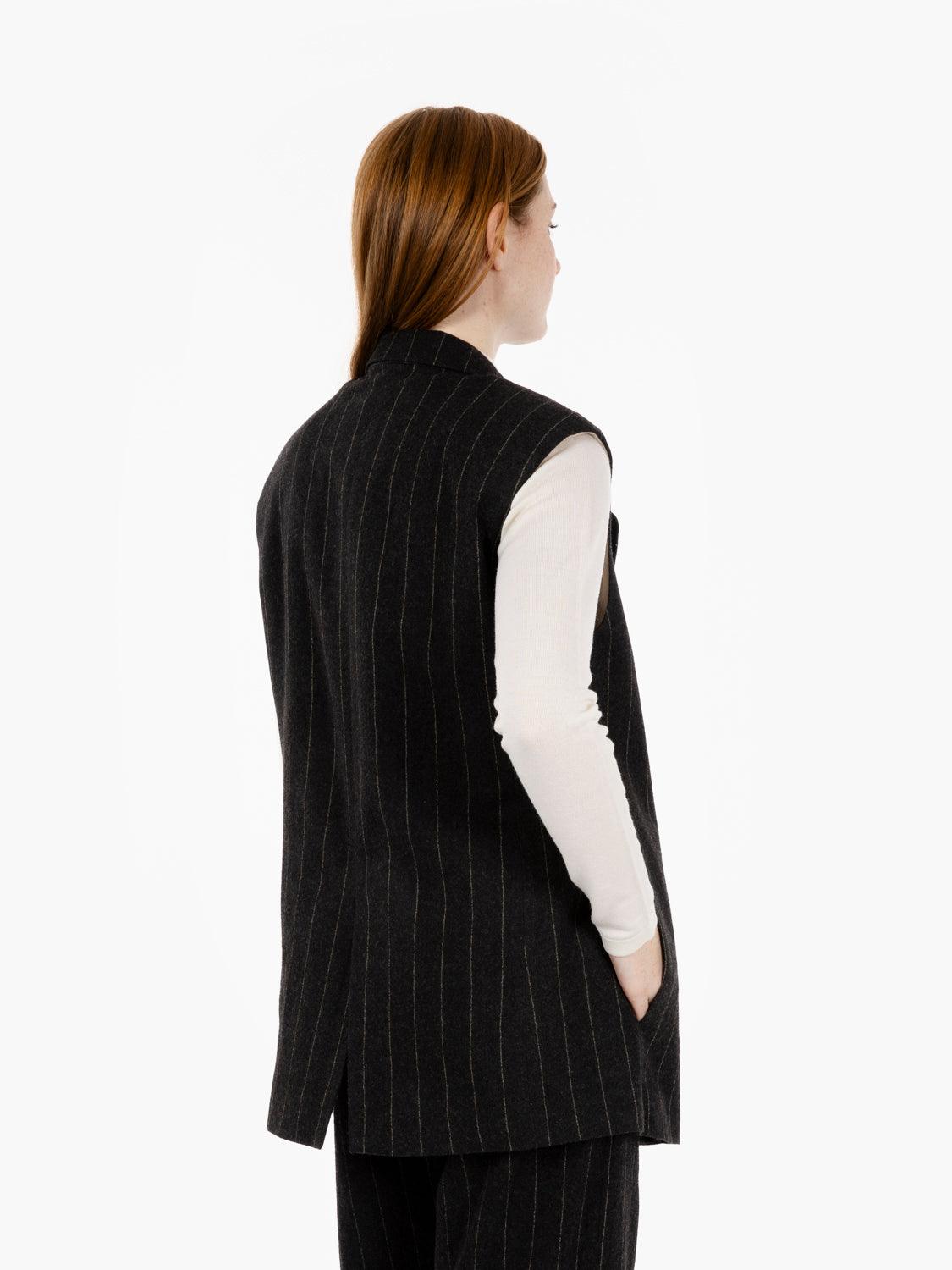 Gilet striped wool carbone