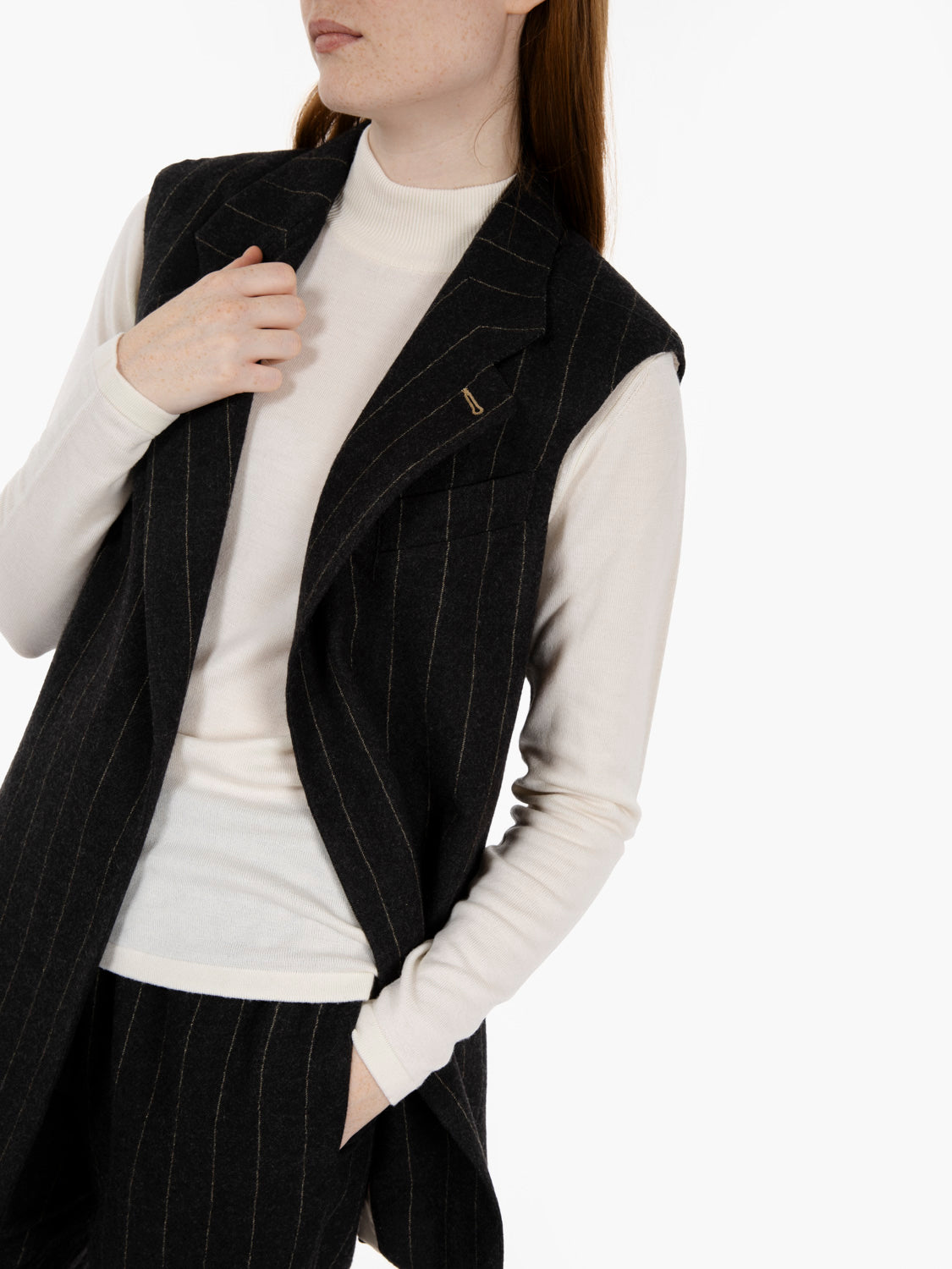 Gilet striped wool carbone