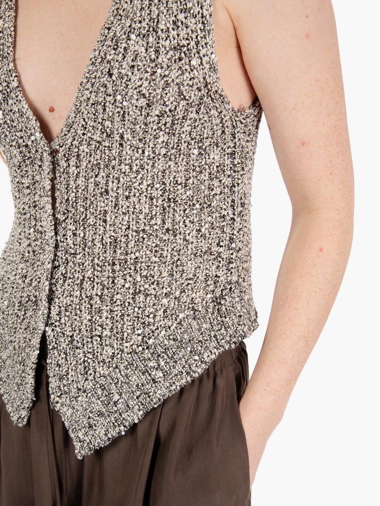 ALYSI - Gilet tricot con pailletes grigio